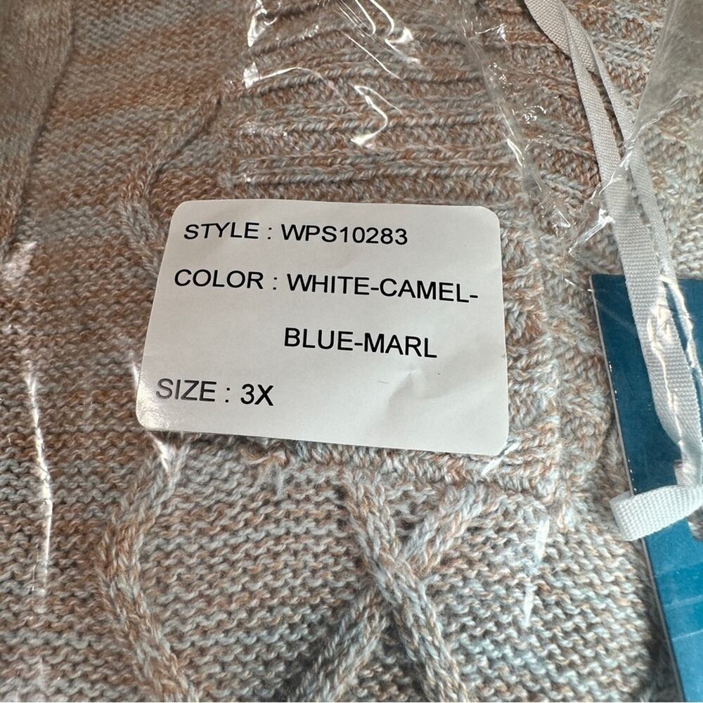 Market & Spruce Size 3X Casual Preppy Tan Neutral Cable Knit Hooded Sweater - Picture 10 of 11